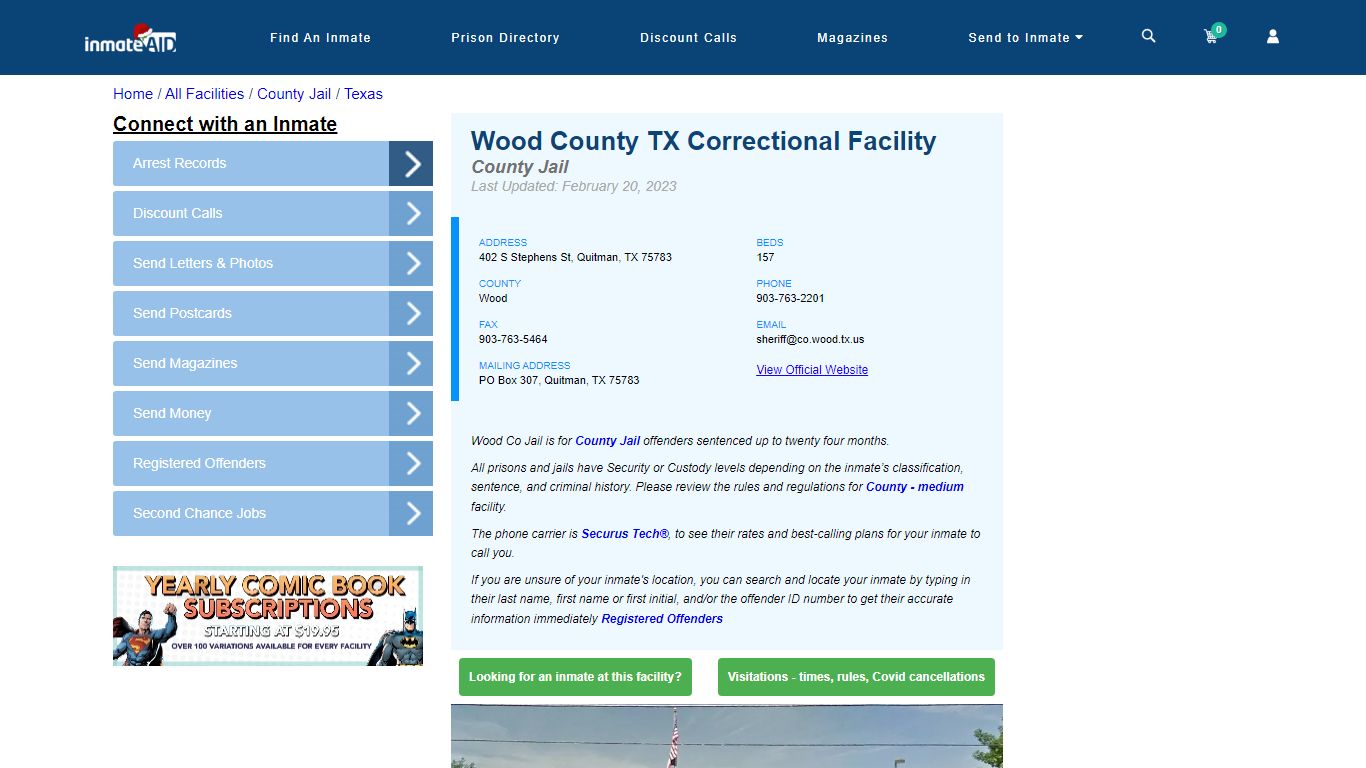 Wood County TX Correctional Facility - Inmate Locator - Quitman, TX